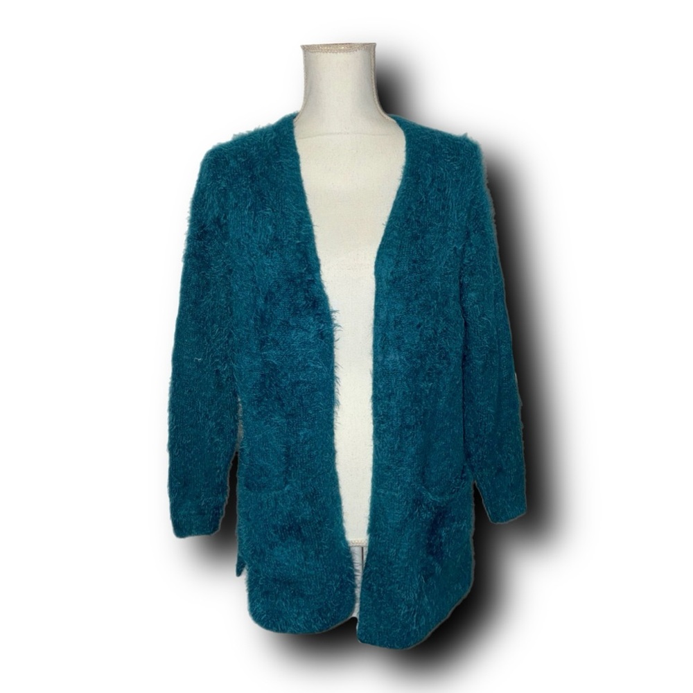 Teal Eyelash Open Front Cardigan by Chelsea & Theodore